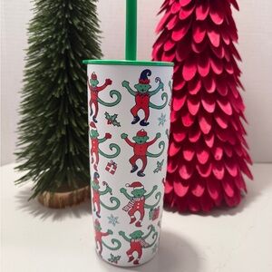 Starbucks X Roller Rabbit Red Green Monkeys Holiday Tumbler New!